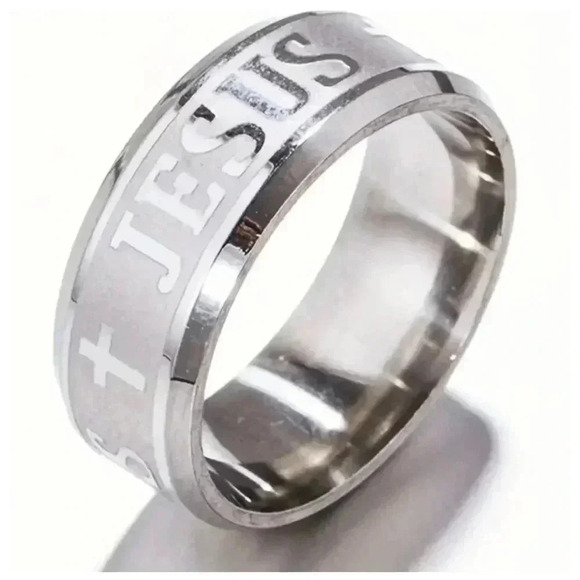 Jesus Cross Ring Silver Mens Size 10 - Picture 1 of 2